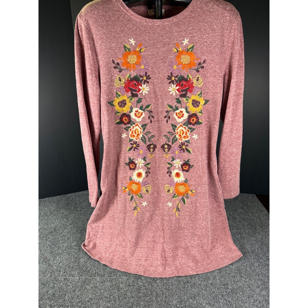 Umgee USA Mauve Pink Floral Embroidered Long Sleeve Pocket Shift Dress Small